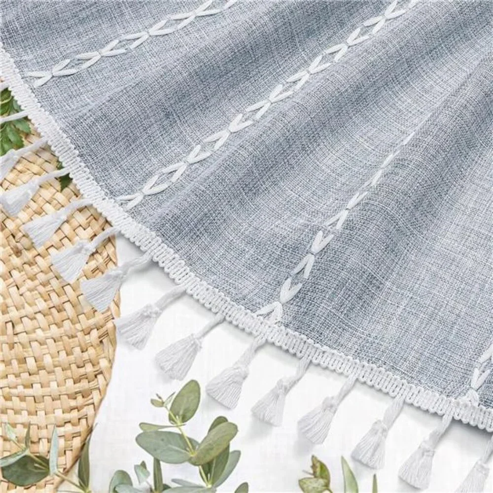 Blue Boho Fabric Shower Curtain, Modern Farmhouse Polyester Linen Shower Curtain